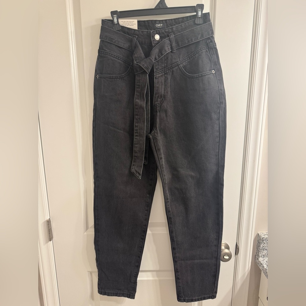 OAT New York Black High-Waisted Tie-Belt Jeans - Picture 1 of 5